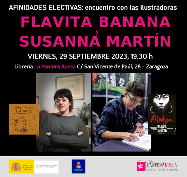 Flavita Banana y Susanna Martín Segarra.en la librería La Pantera Rossa